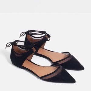 Zara lace tie flats